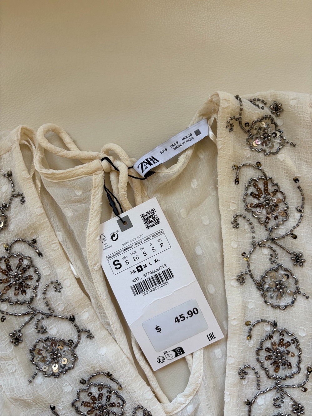 Zara Cream Beaded Embellished Top - Picture 3 of 4